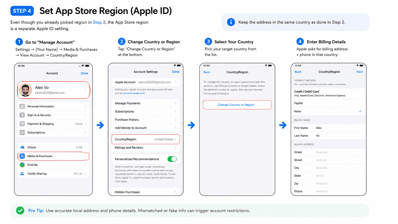App Store region — change country or region