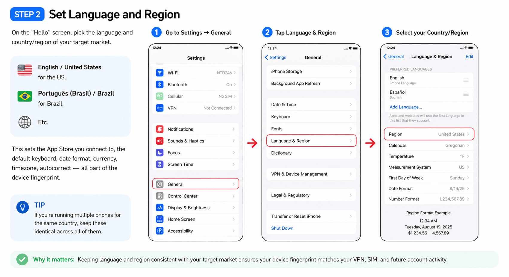 Language and region selection on iPhone setup